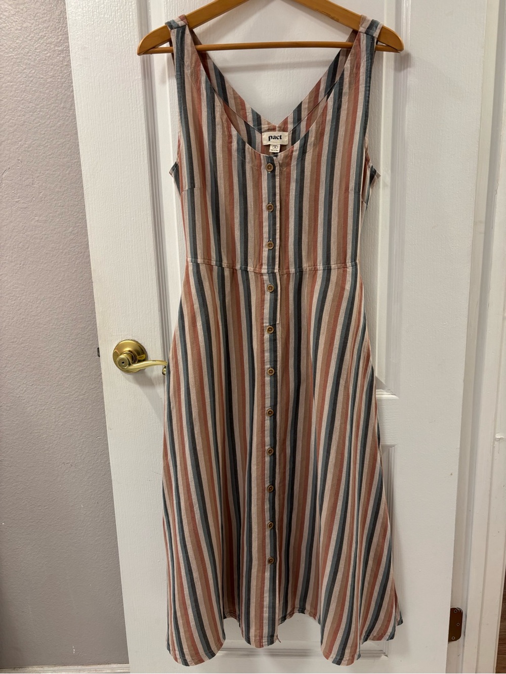 NWOT Pact Hemp Organic Cotton Striped Button Front Midi Dress size S